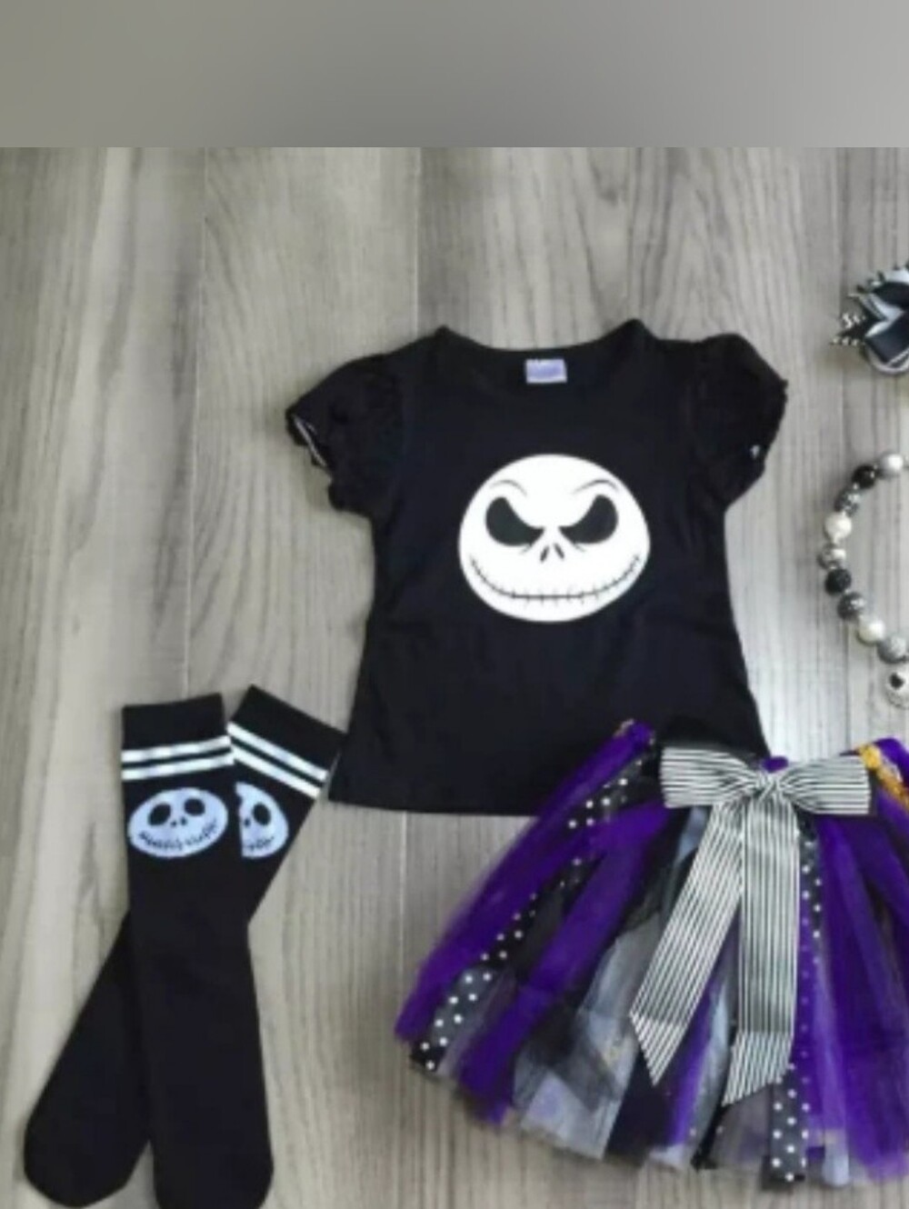 New Boutique Nightmare Before Christmas Jack Skellington Purple Tutu Set Size 8